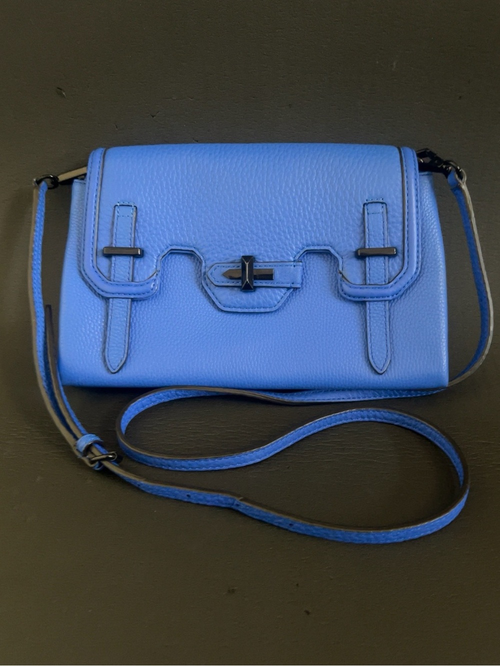 Rebecca Minkoff Mini Jules Blue Pebbled Leather Satchel Crossbody
